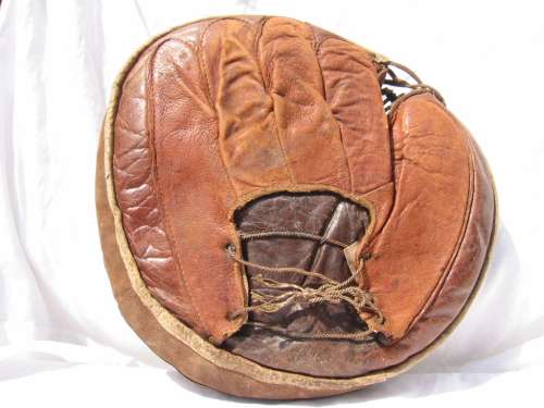 Early 1900's Sewn Pocket Catchers Mitt Hook & Eye Back Back